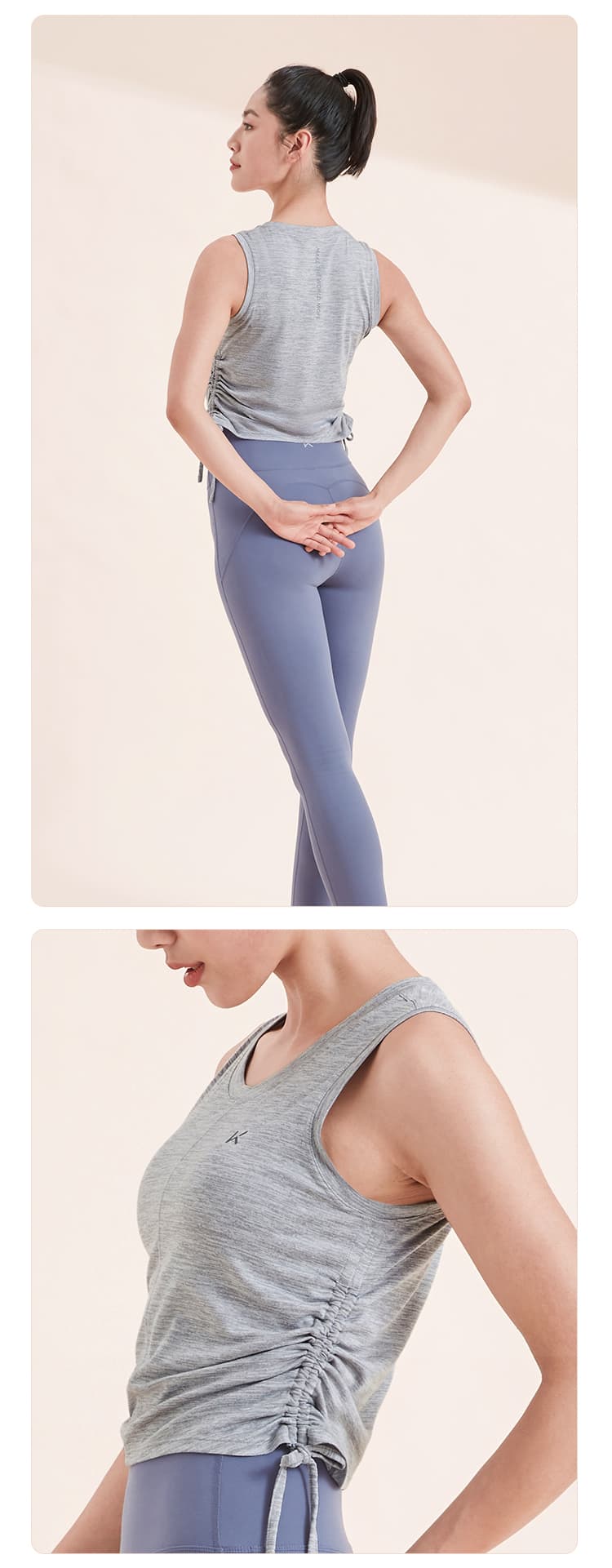 タンクトップ　サイド絞りデザインアクティブタンクトップ