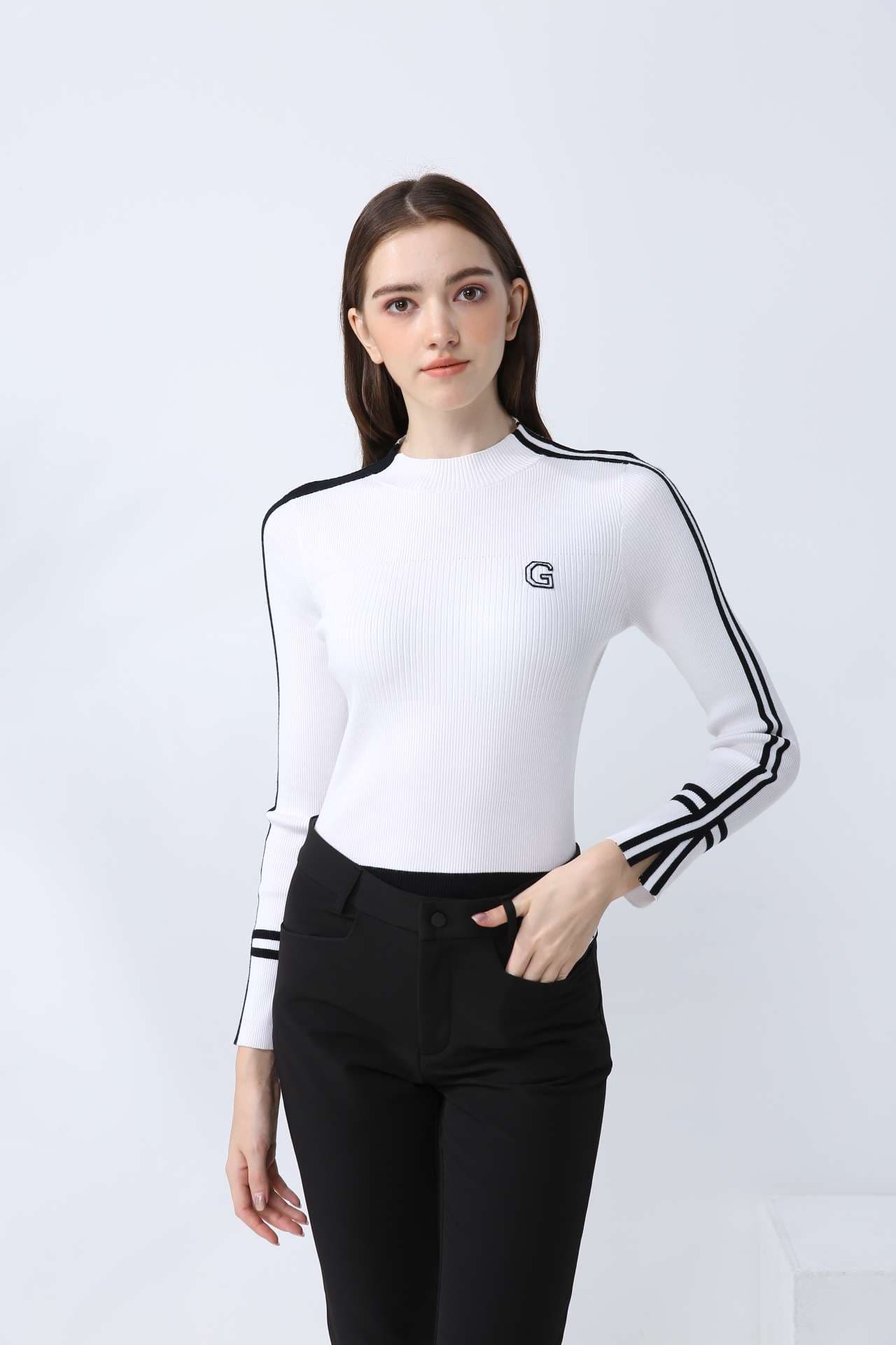 ロングTシャツ　スポーティーストライプ長袖トップス