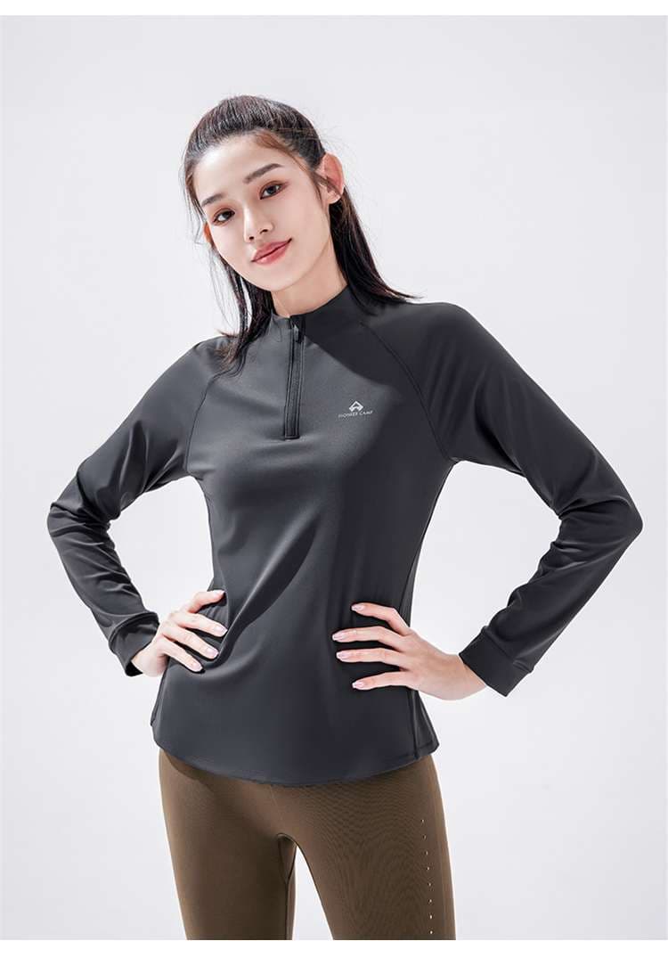 ロングTシャツ　アウトドア向けハーフジップシャツ