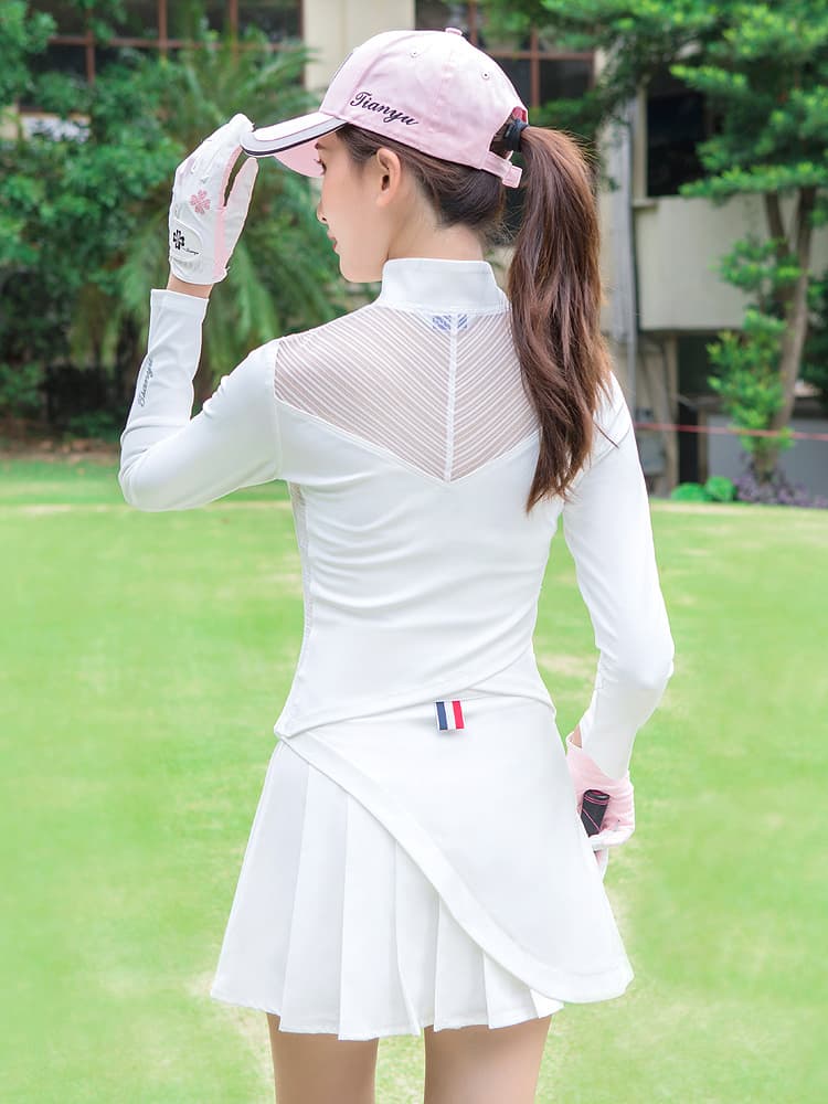 ロングTシャツ　レディーススポーツウェア ハイネック メッシュ切替ゴルフウェア