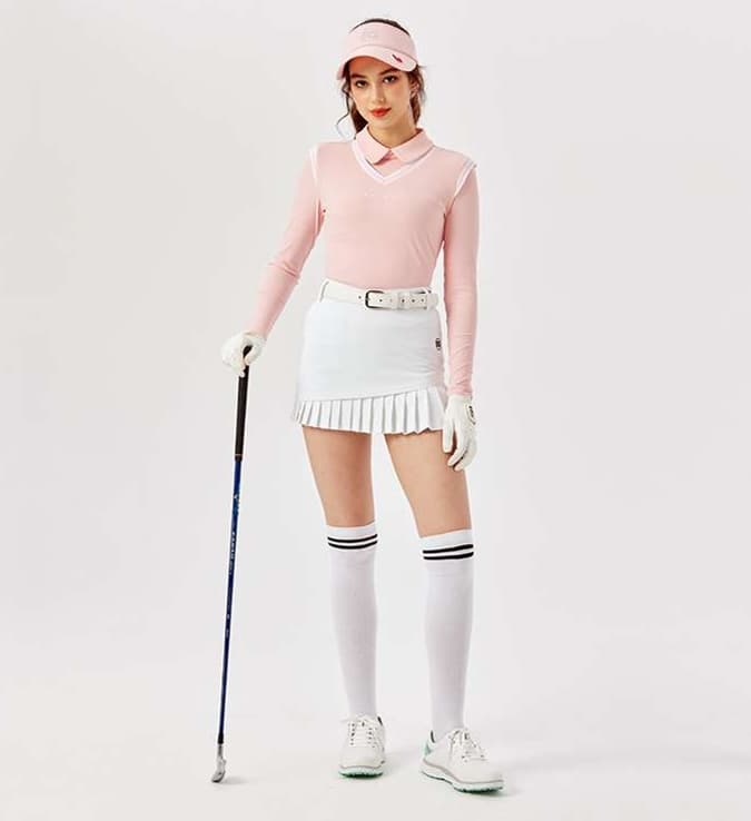 ロングTシャツ　ゴルフウェアハイネック長袖シャツ