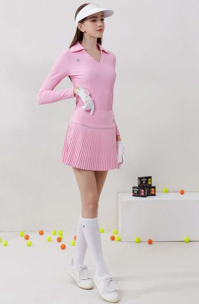 セットアップ　プリーツスカート長袖ポロシャツセット