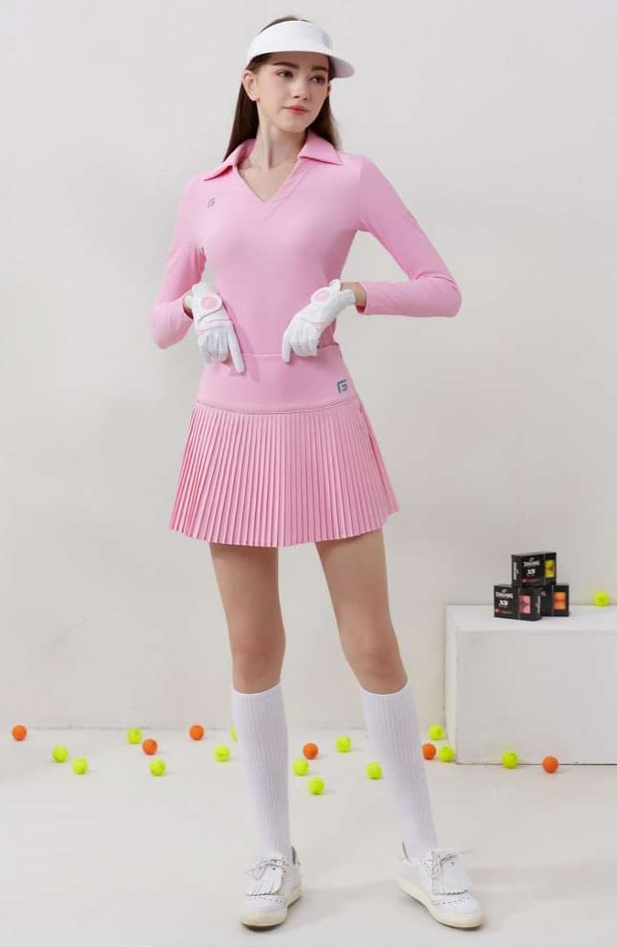 セットアップ　プリーツスカート長袖ポロシャツセット