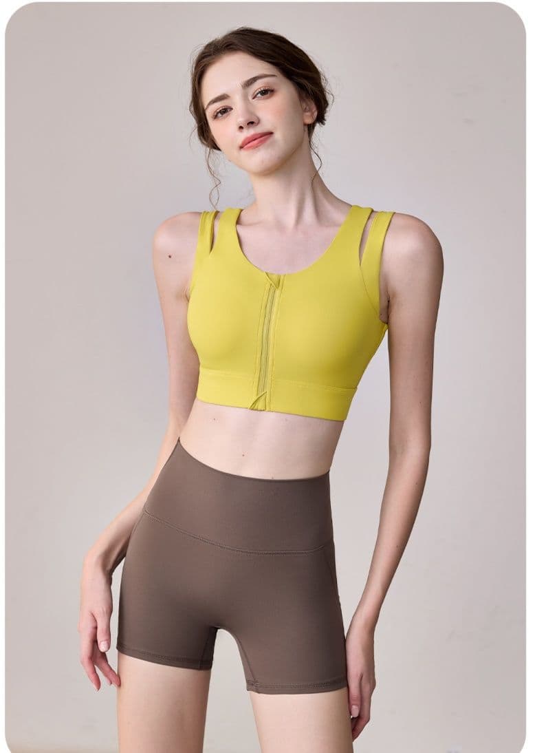 セットアップ　レディーススポーツウェア 前ジップ付き二重肩紐スポーツブラセット