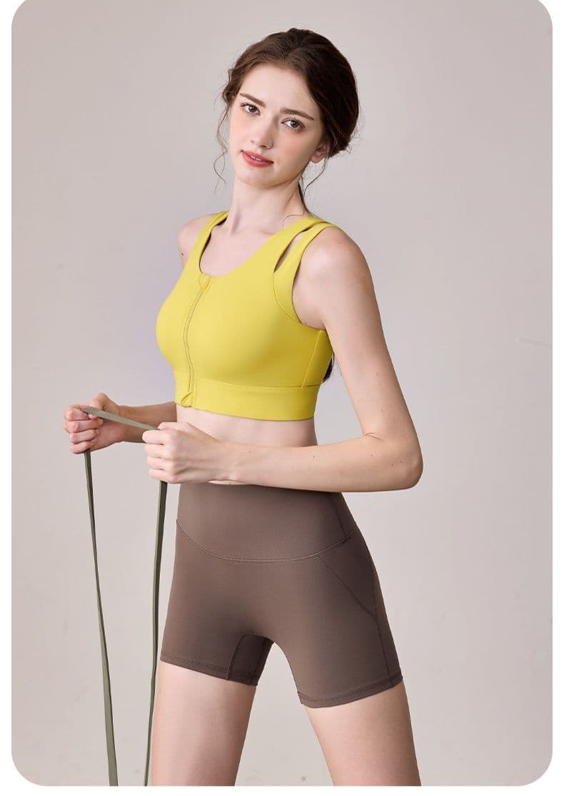 セットアップ　レディーススポーツウェア 前ジップ付き二重肩紐スポーツブラセット