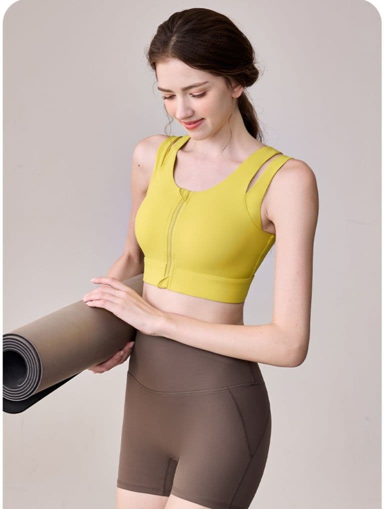 セットアップ　レディーススポーツウェア 前ジップ付き二重肩紐スポーツブラセット