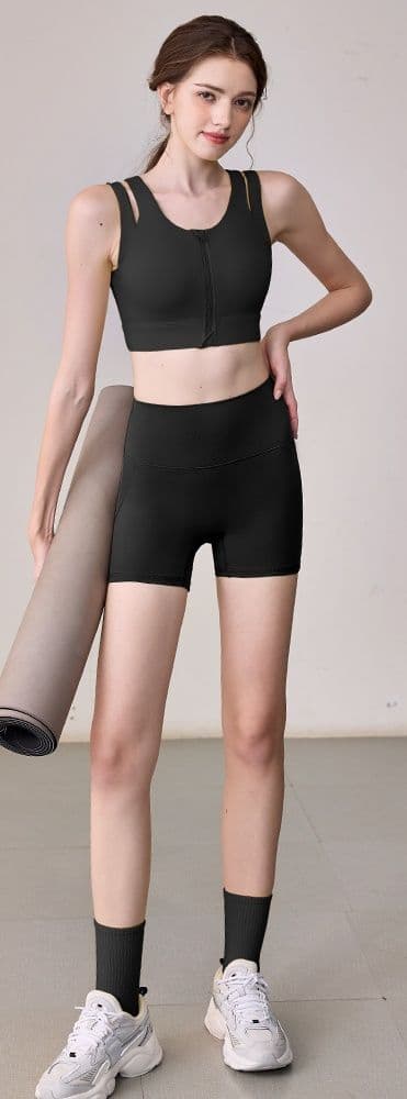 セットアップ　レディーススポーツウェア 前ジップ付き二重肩紐スポーツブラセット