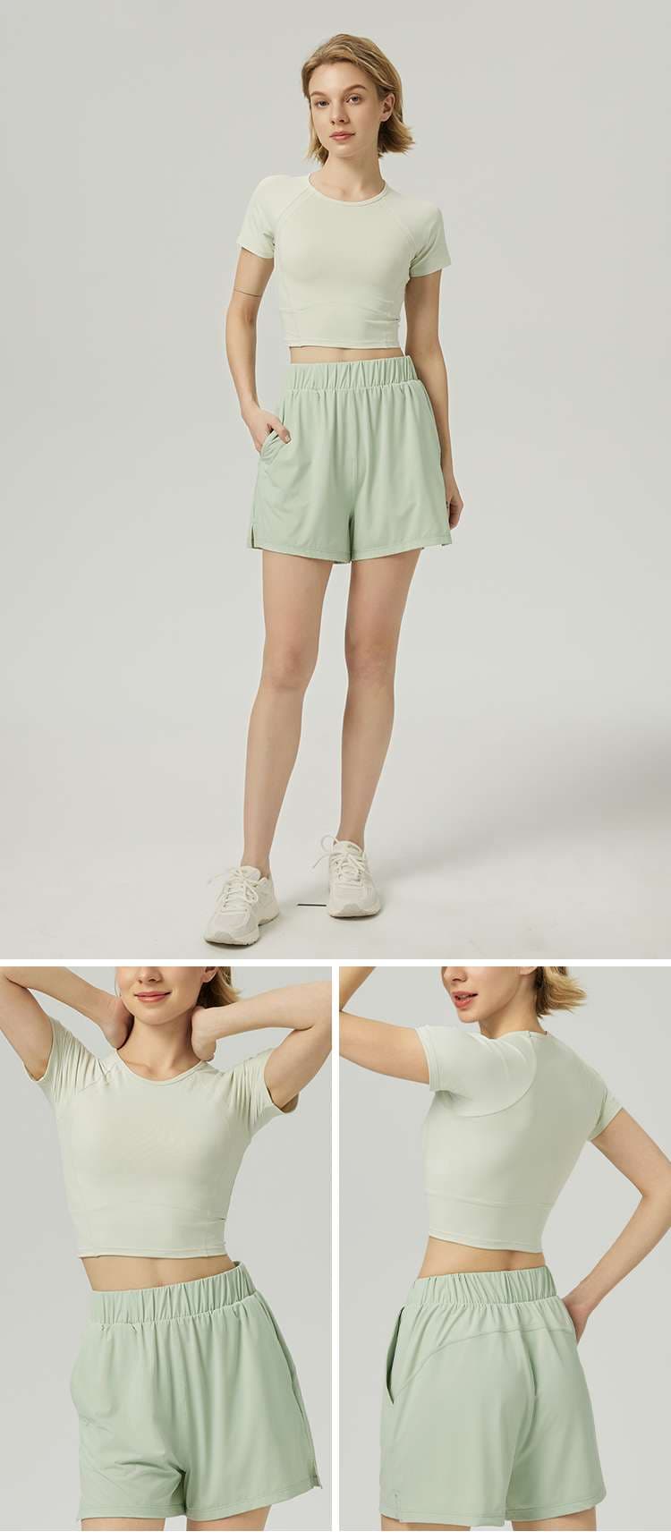 Tシャツ　快適フィットクロップドスポーツトップス