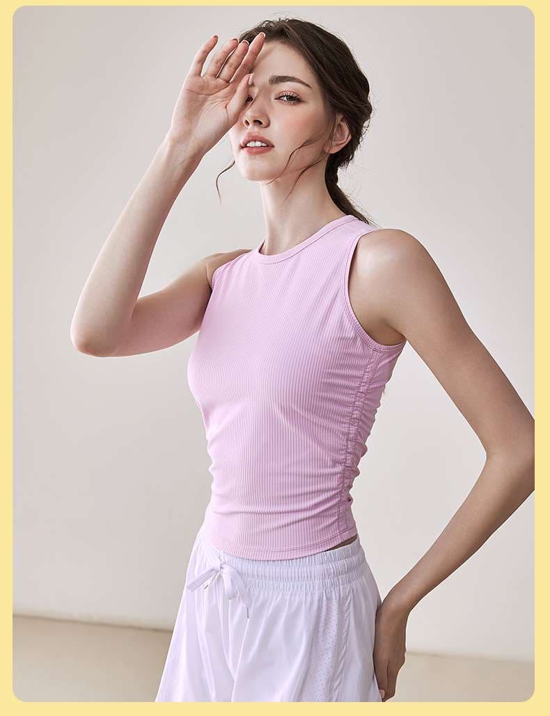 タンクトップ　スタイリッシュリブフィットヨガトップス