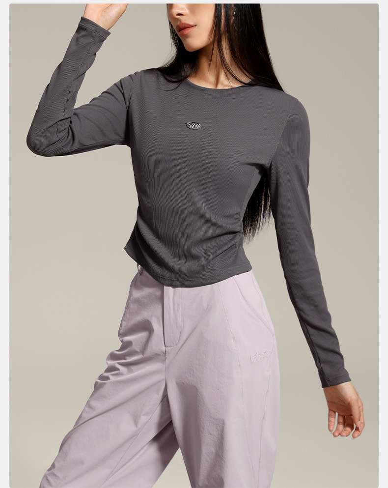 ロングTシャツ　スポーティーリブ素材長袖トップス