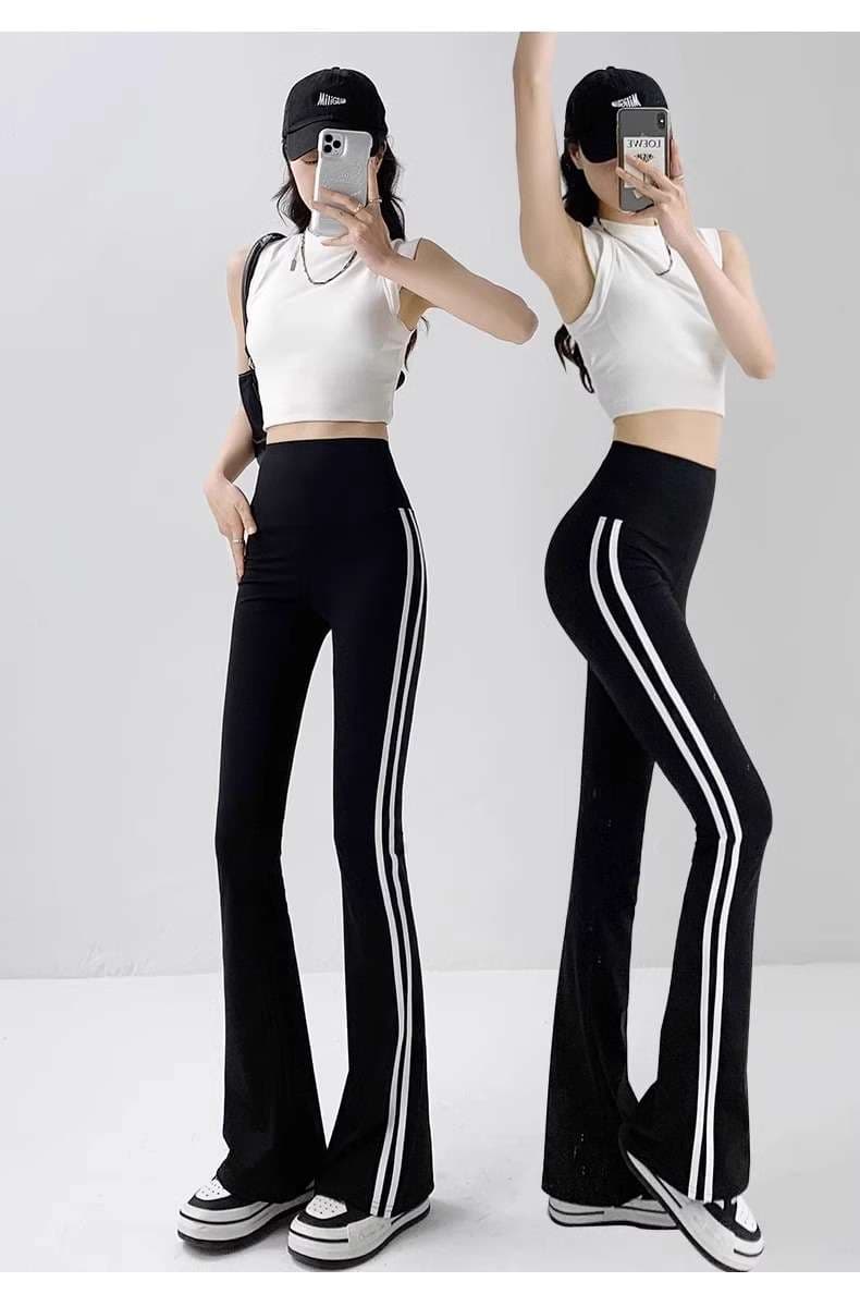 ロングパンツ　ストレッチフレアパンツワイドレッグ