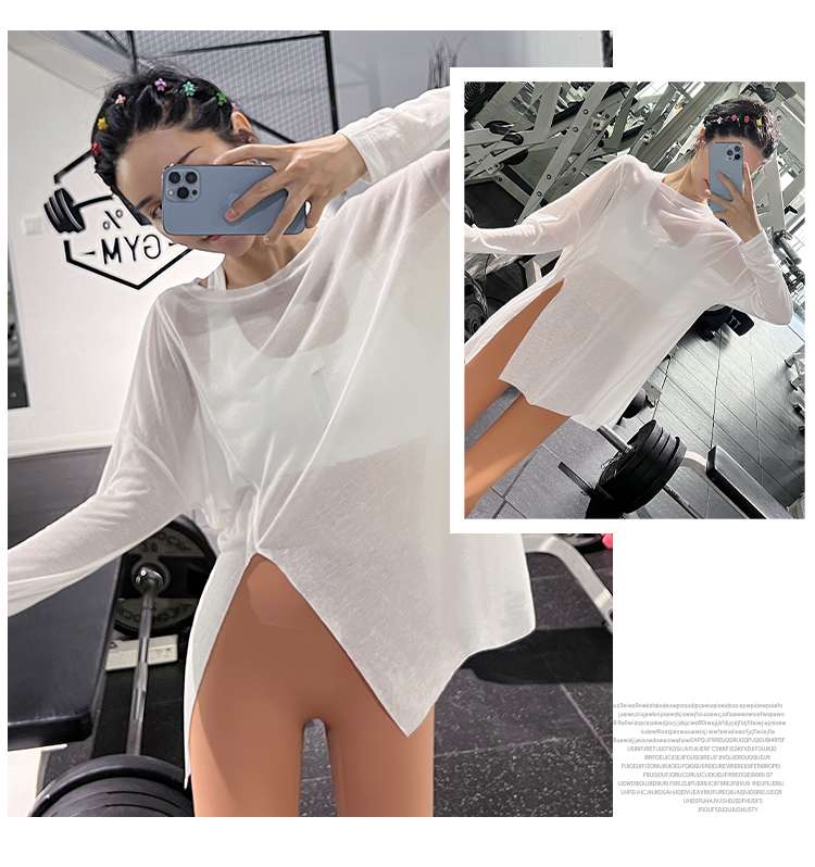 ロングTシャツ　ゆったりフィットスポーツ長袖ワンピース