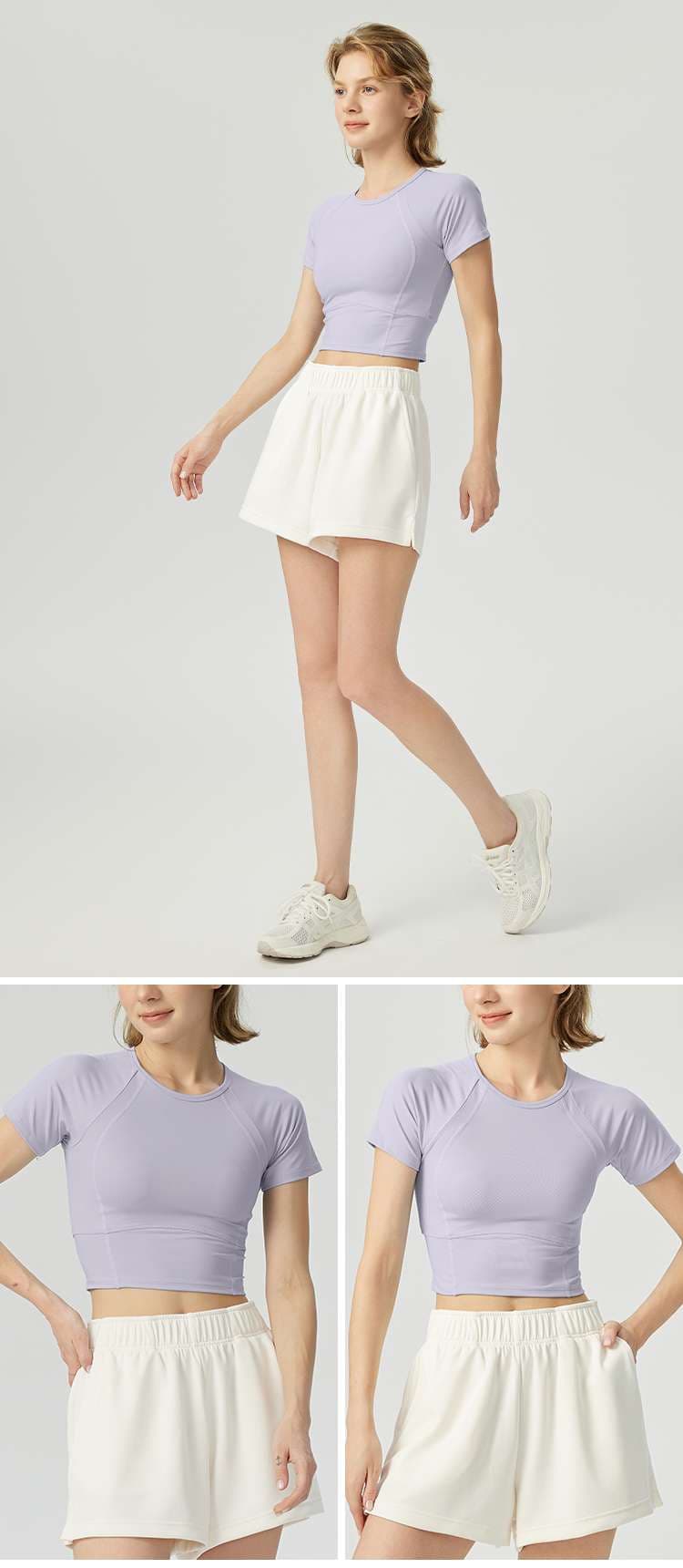 Tシャツ　快適フィットクロップドスポーツトップス