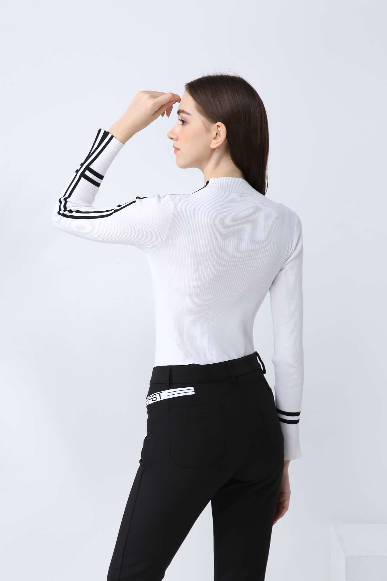 ロングTシャツ　スポーティーストライプ長袖トップス