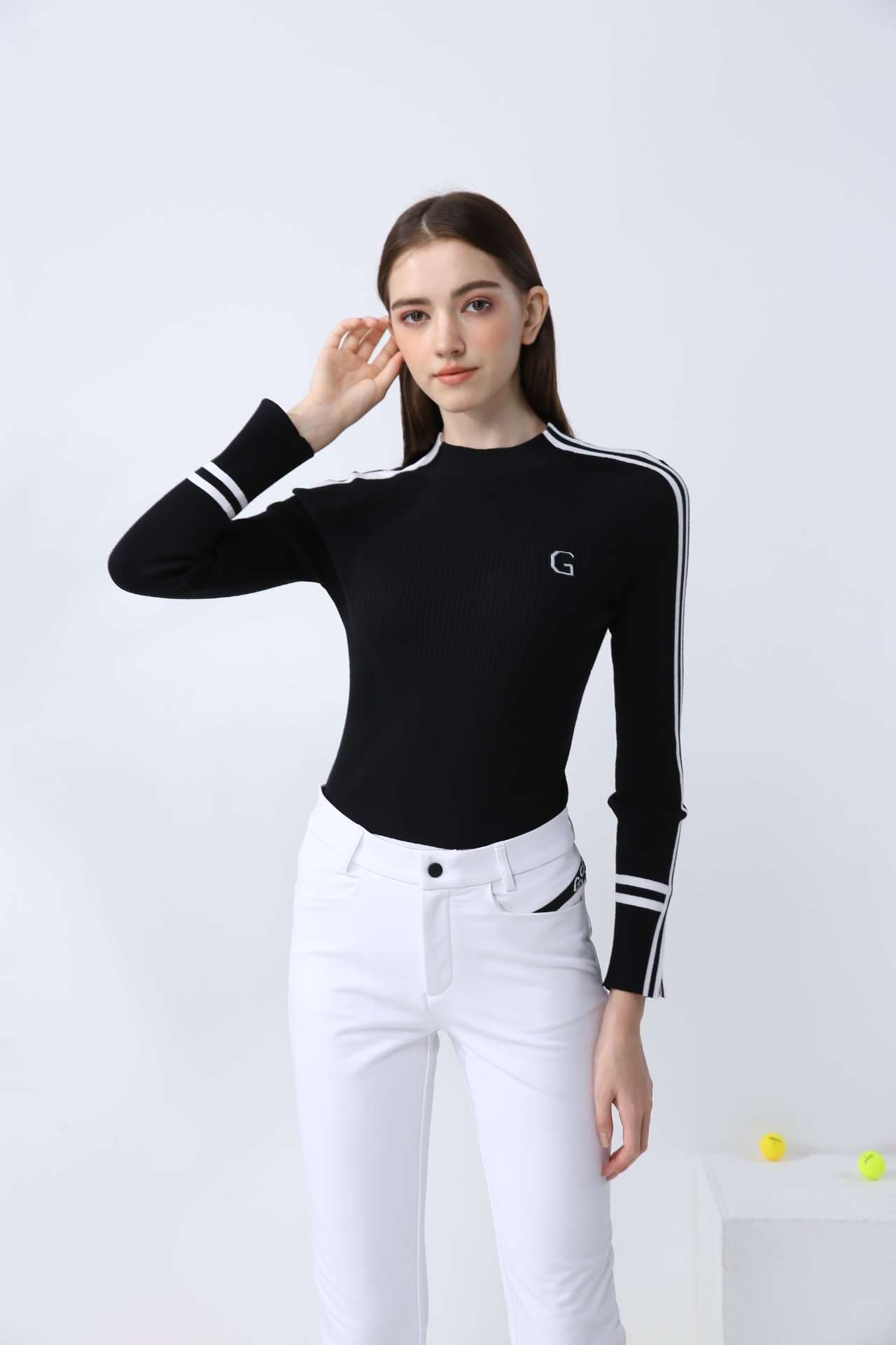 ロングTシャツ　スポーティーストライプ長袖トップス