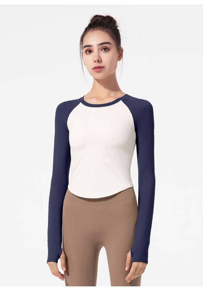 ロングTシャツ　スリムフィットラグラン長袖トップス