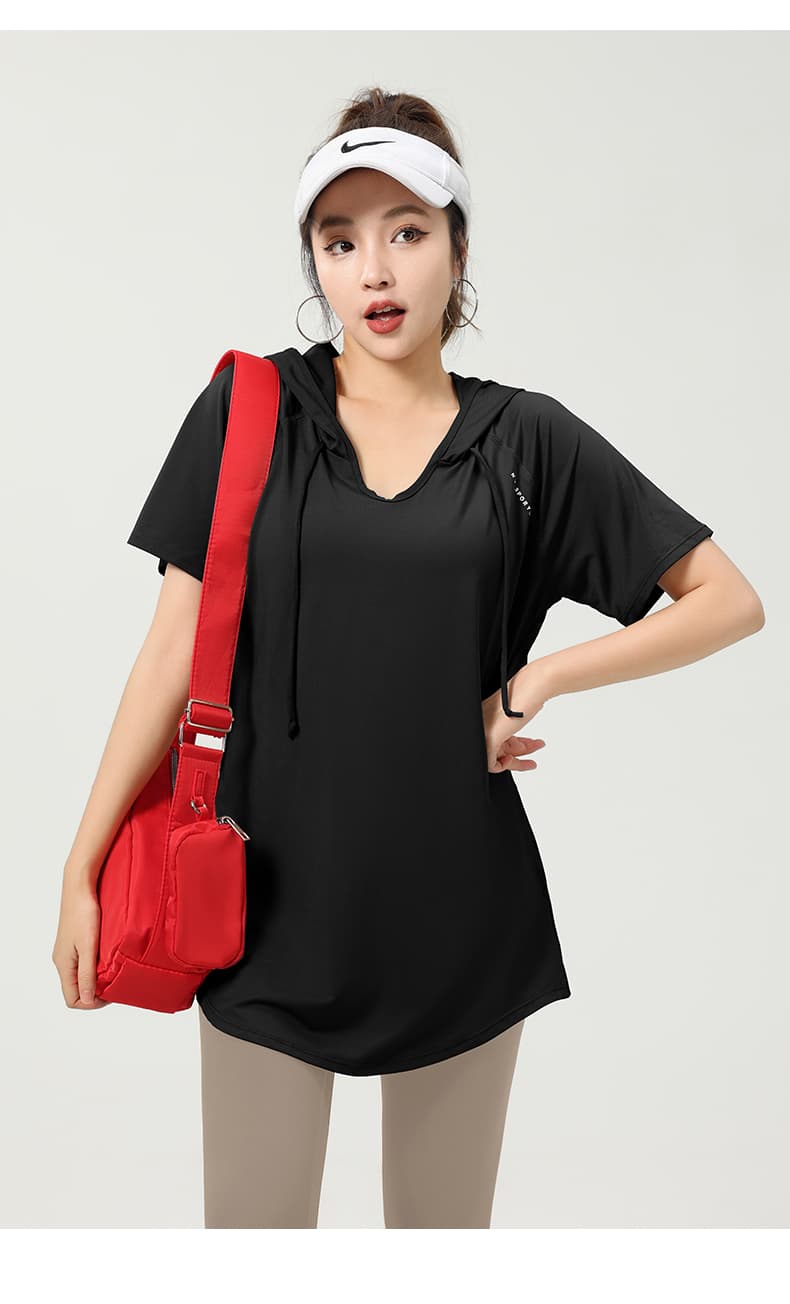 Tシャツ　レディーススポーツウェア フード付きリラックスチュニック