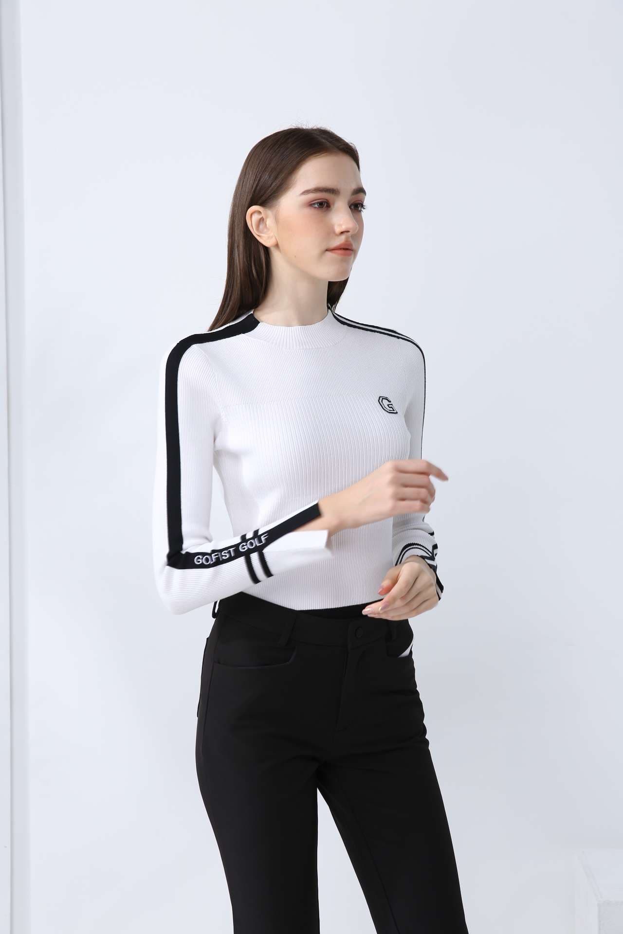 ロングTシャツ　スポーティーストライプ長袖トップス