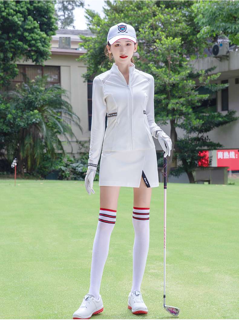 トップス　ジッパー付ハイネックゴルフウェア