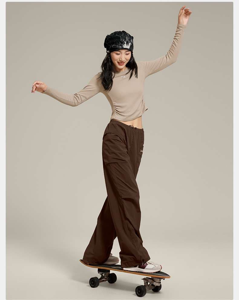 ロングTシャツ　スポーティーリブ素材長袖トップス