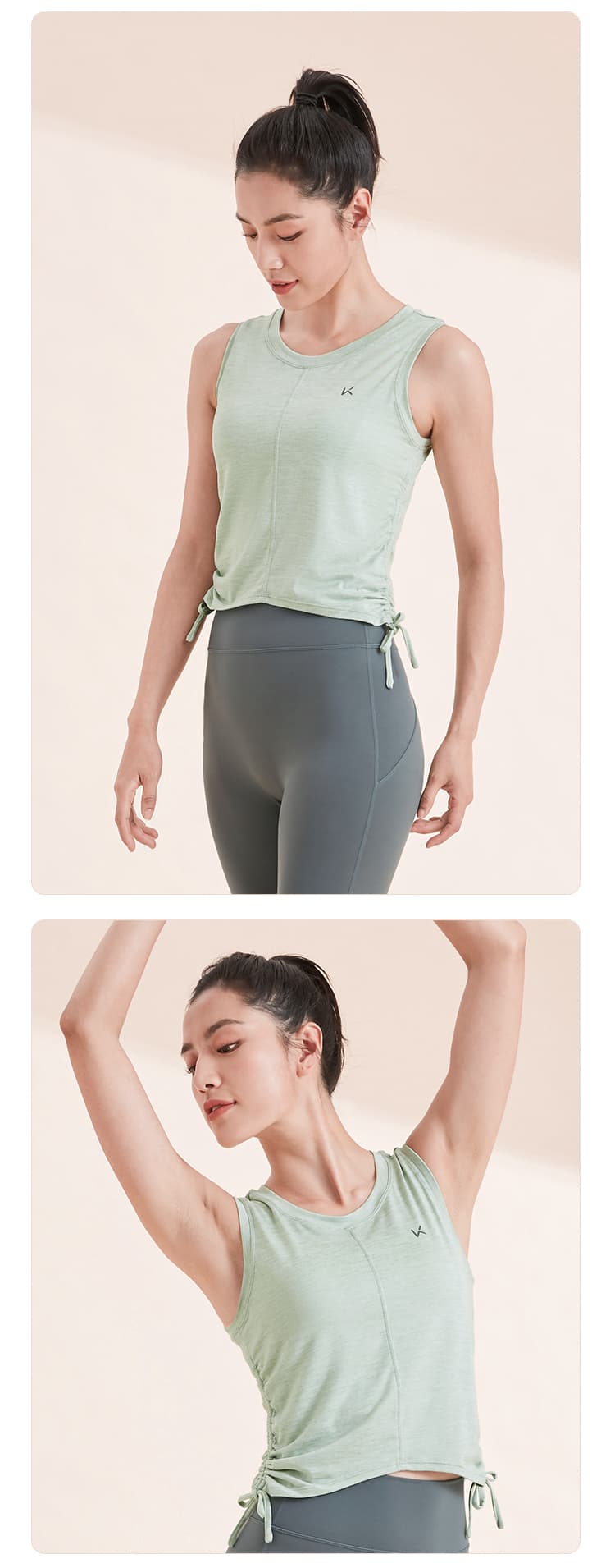 タンクトップ　サイド絞りデザインアクティブタンクトップ