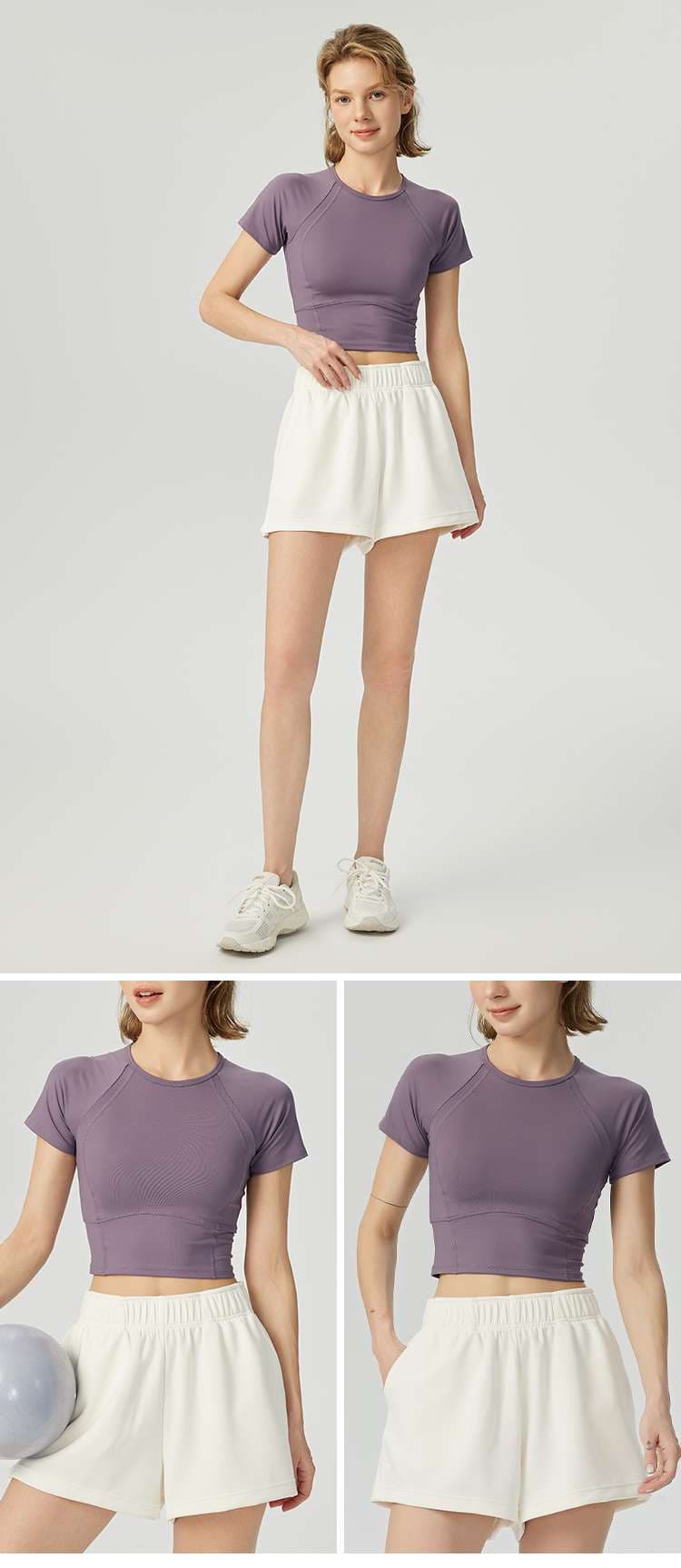 Tシャツ　快適フィットクロップドスポーツトップス