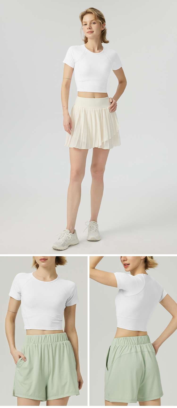 Tシャツ　快適フィットクロップドスポーツトップス