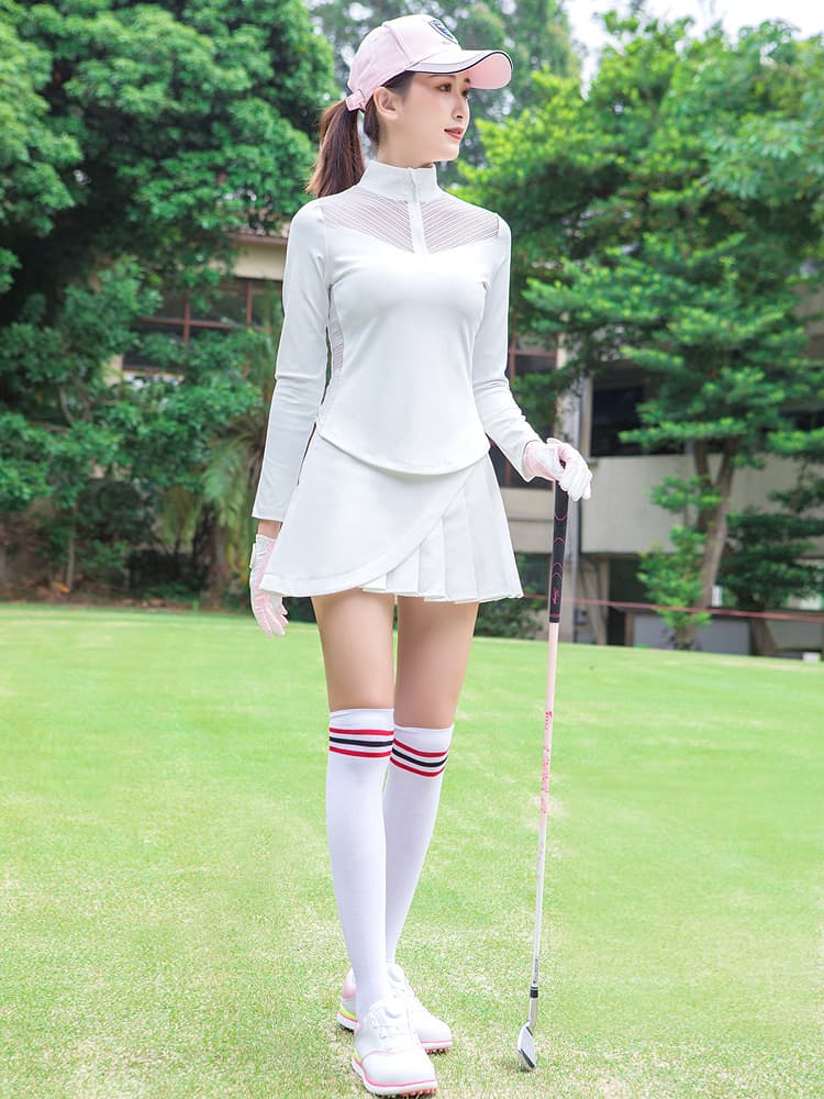 ロングTシャツ　レディーススポーツウェア ハイネック メッシュ切替ゴルフウェア