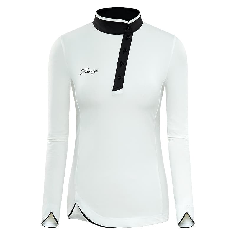 ロングTシャツ レディーススポーツウェア ゴルフ向けスタンドカラー 長袖トップス