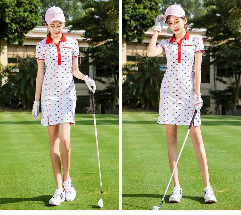 セットアップ　ゴルフウェアハート柄ワンピース