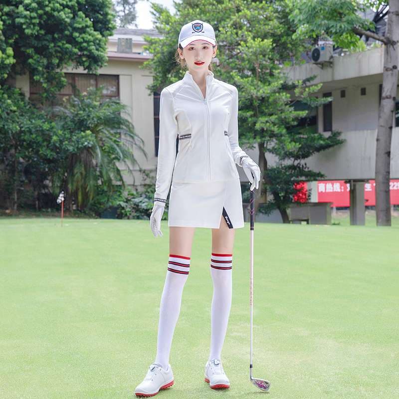 トップス　ジッパー付ハイネックゴルフウェア