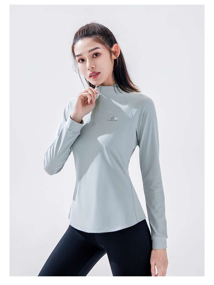 ロングTシャツ　アウトドア向けハーフジップシャツ