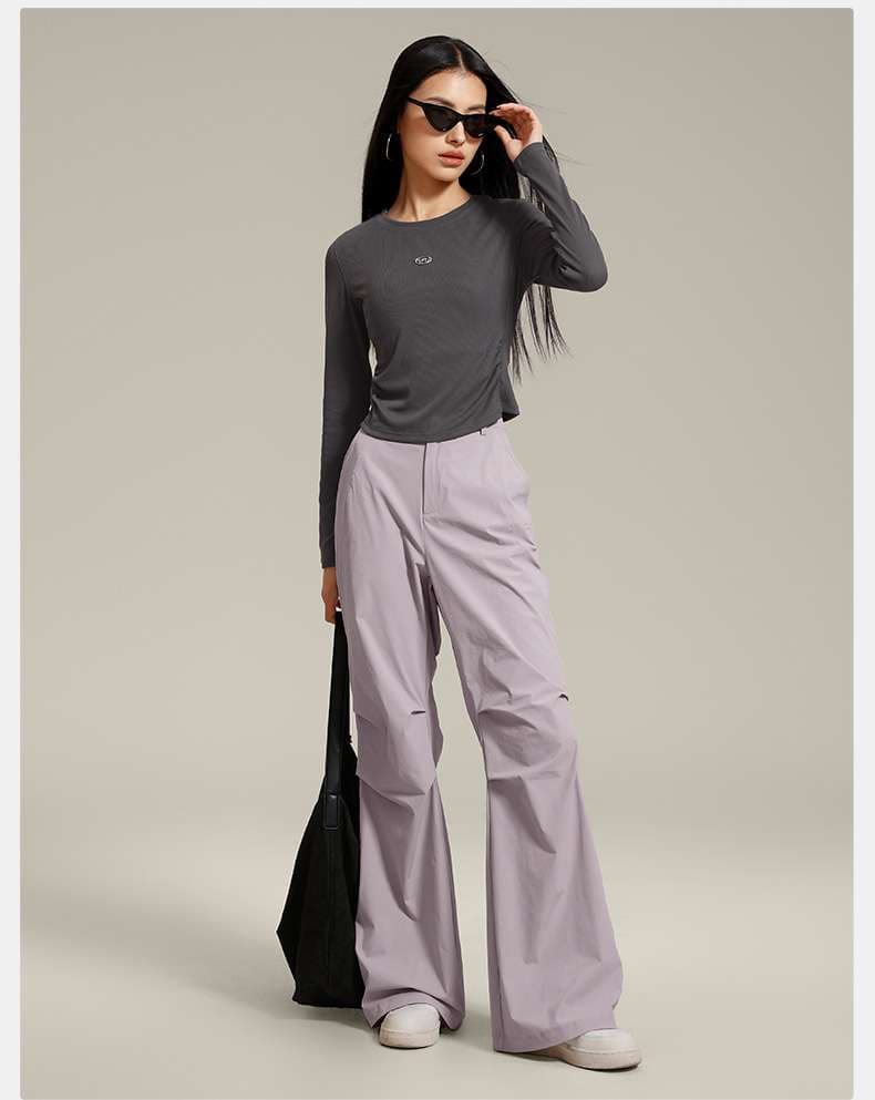 ロングTシャツ　スポーティーリブ素材長袖トップス