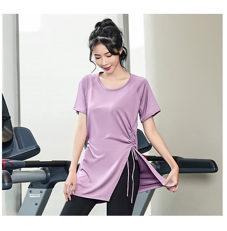 Tシャツ レディーススポーツウェア サイドギャザーリラックスフィットトップス
