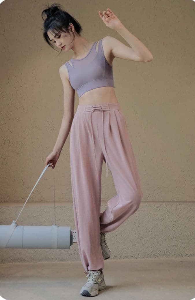 ロングパンツ レディーススポーツウェア ゆったりプリーツヨガパンツ