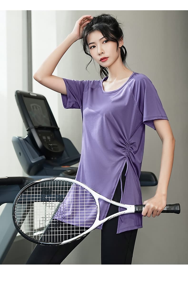 Tシャツ レディーススポーツウェア サイドギャザーリラックスフィットトップス