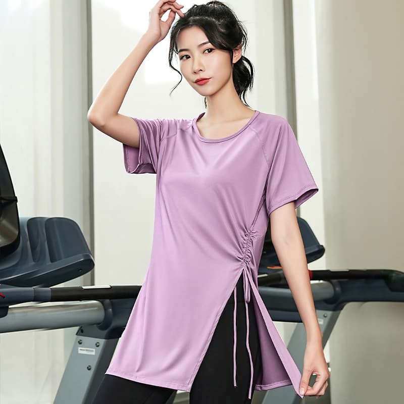 Tシャツ レディーススポーツウェア サイドギャザーリラックスフィットトップス