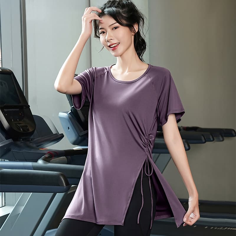 Tシャツ レディーススポーツウェア サイドギャザーリラックスフィットトップス