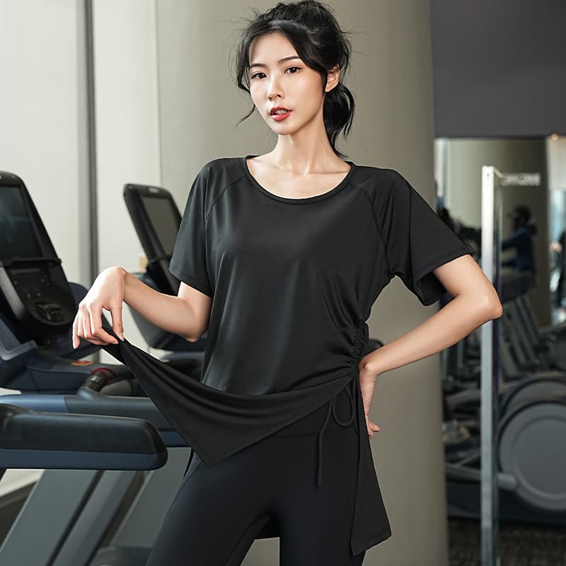 Tシャツ レディーススポーツウェア サイドギャザーリラックスフィットトップス