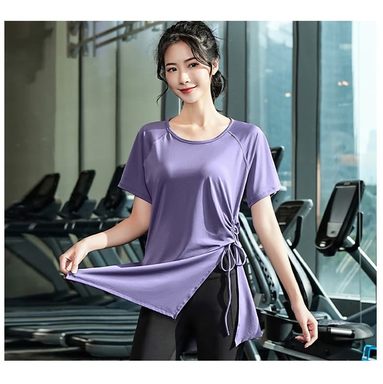 Tシャツ レディーススポーツウェア サイドギャザーリラックスフィットトップス