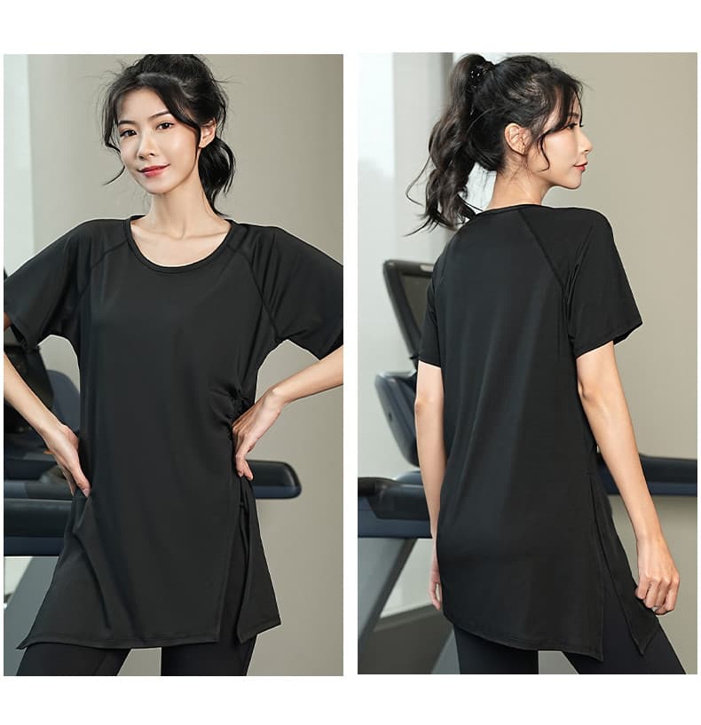 Tシャツ レディーススポーツウェア サイドギャザーリラックスフィットトップス