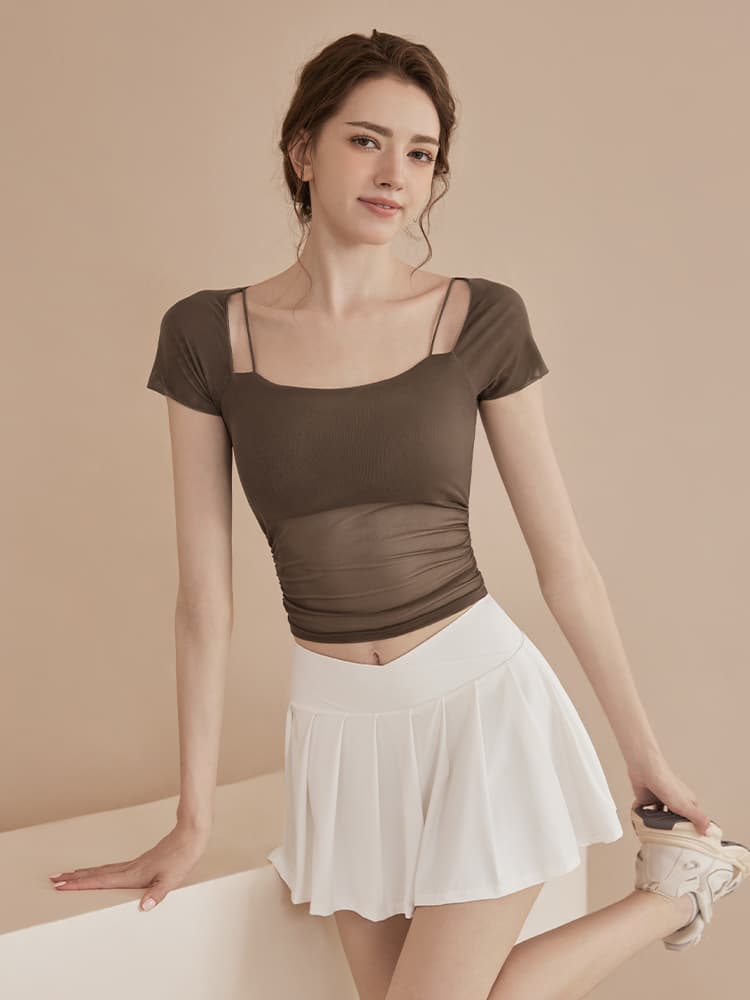 Tシャツ レディーススポーツウェア キャミ風ショート丈フィットTシャツ